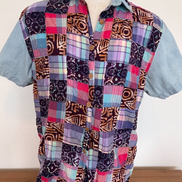 90's Unique Funky Patchwork Shirt - Unisex - Gender Neutral - Size Large - Picture 2 of 10